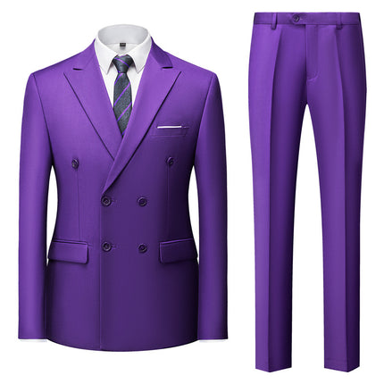 Casual Men's Suit Slim Fit Double Breasted 2 Piece Business Tuxedos