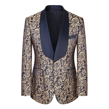 3-Piece Suit Men's Vintage Gold Damask Jacquard Suit for Prom Party Wedding