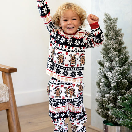 Christmas Matching Family Fleece Pajamas Set Gingerbread and Snowflake Print PJS with Christmas Socks Red