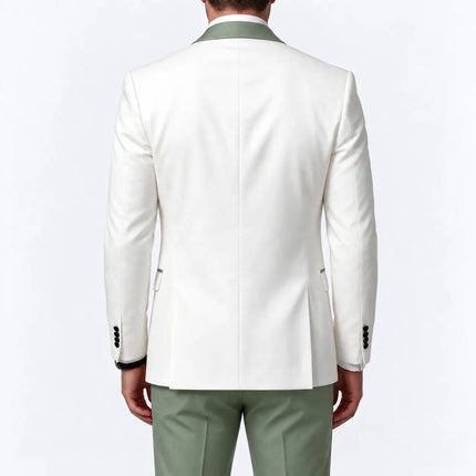 Sweetearing Men's White Tuxedo Blazer with Sage Green Shawl Lapel – Single-Button Jacket for Weddings & Proms