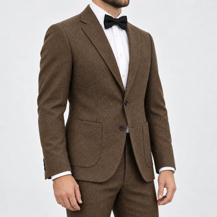 Sweetearing Men’s Vintage Brown Two-Button Blazer with Patch Pockets
