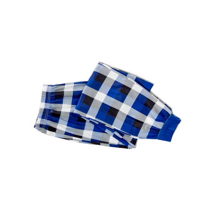 "Family Christmas 2025 Making Memories Together" Text and Santa Hat Printed Blue and White Plaid Family Matching Pajamas