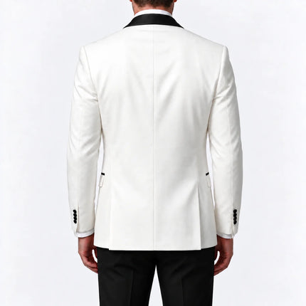 Sweetearing Men's White Tuxedo Blazer with Black Shawl Lapel – Single-Button Jacket for Weddings & Proms