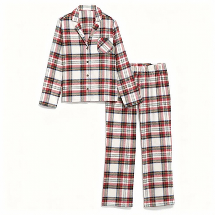 Christmas Pajamas Set Holiday Couple Red Plaid Button-Front Pajamas