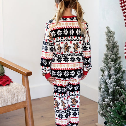 Christmas Matching Family Fleece Pajamas Set Gingerbread and Snowflake Print PJS with Christmas Socks Red