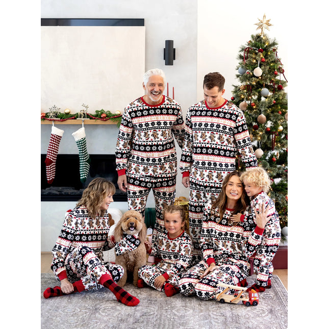 Christmas Matching Family Fleece Pajamas Set Gingerbread and Snowflake Print PJS with Christmas Socks Red