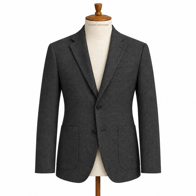 Sweetearing Men's Black Textured Blazer – Two-Button Jacket for Weddings & Smart Casual Wear