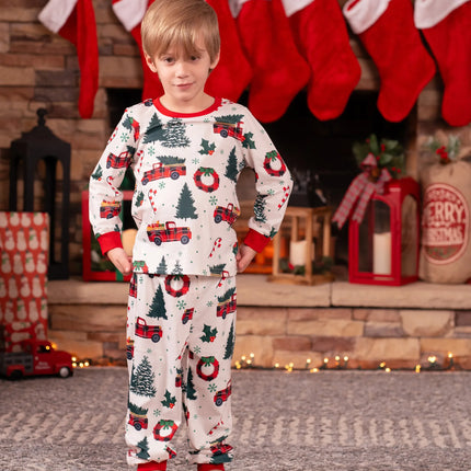 Matching Christmas Family Pajama with Allover Xmas Tree Car Print Long-sleeve Family Matching Pajamas