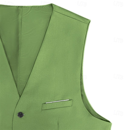 Men's Wedding Suits Sage Summer Fashion Formal Solid Colored Standard Fit 3 Piece Single Breasted Two-buttons