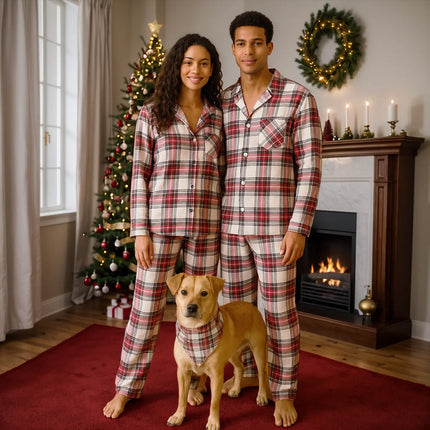 Christmas Pajamas Set Holiday Family Red Plaid Button-Front Pajamas