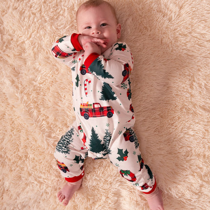 Matching Christmas Family Pajama with Allover Xmas Tree Car Print Long-sleeve Family Matching Pajamas