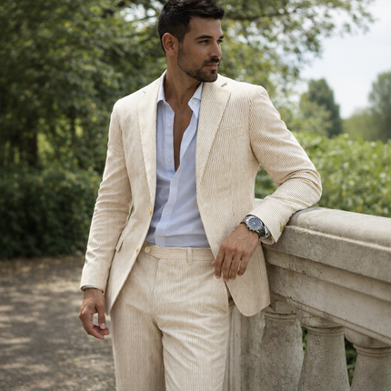 Men's Summer Beach Wedding Suits Lightweight Seersucker 2 Piece Suits