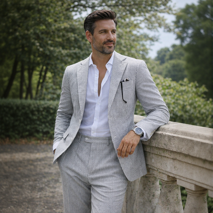 Men's Summer Beach Wedding Suits Lightweight Seersucker 2 Piece Suits