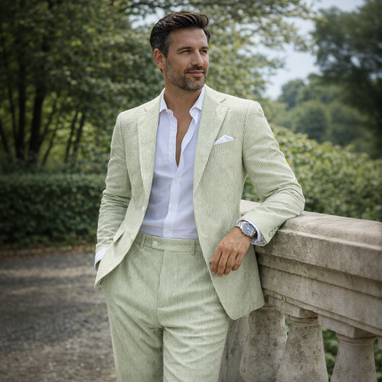Men's Summer Beach Wedding Suits Lightweight Seersucker 2 Piece Suits