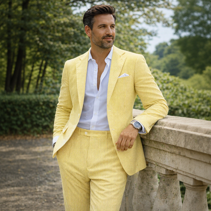 Men's Summer Beach Wedding Suits Lightweight Seersucker 2 Piece Suits