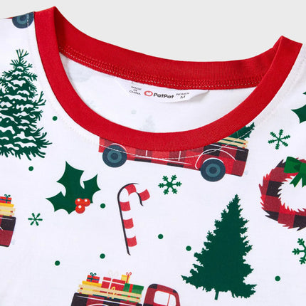 Matching Christmas Family Pajama with Allover Xmas Tree Car Print Long-sleeve Family Matching Pajamas