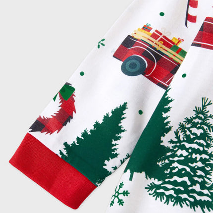 Matching Christmas Family Pajama with Allover Xmas Tree Car Print Long-sleeve Family Matching Pajamas