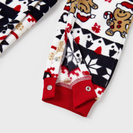 Christmas Matching Family Fleece Pajamas Set Gingerbread and Snowflake Print PJS with Christmas Socks Red