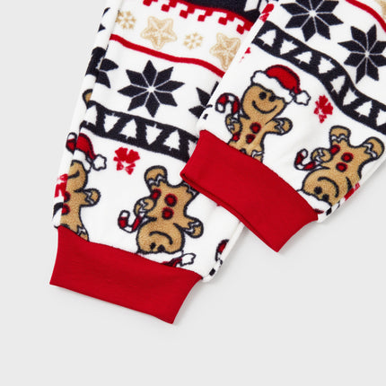 Christmas Matching Family Fleece Pajamas Set Gingerbread and Snowflake Print PJS with Christmas Socks Red