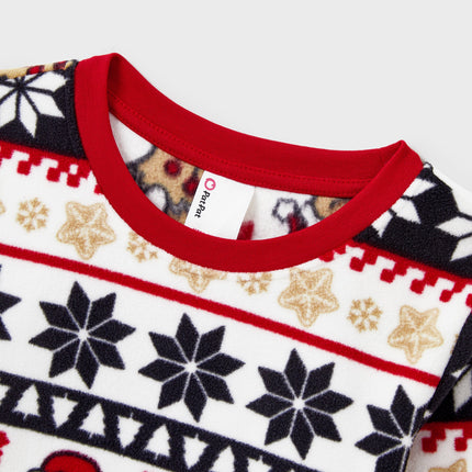 Christmas Matching Family Fleece Pajamas Set Gingerbread and Snowflake Print PJS with Christmas Socks Red