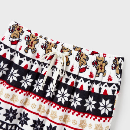 Christmas Matching Family Fleece Pajamas Set Gingerbread and Snowflake Print PJS with Christmas Socks Red