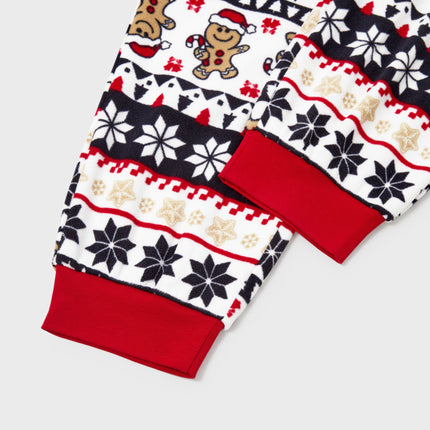 Christmas Matching Family Fleece Pajamas Set Gingerbread and Snowflake Print PJS with Christmas Socks Red