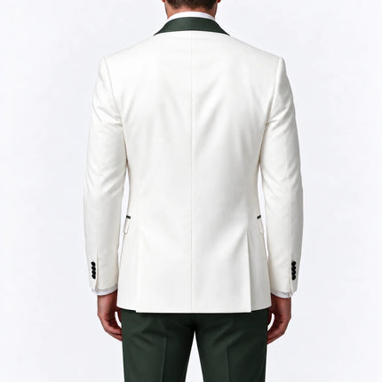 Sweetearing Men's White Tuxedo Blazer with Forest Green Shawl Lapel – Single-Button Jacket for Weddings & Proms