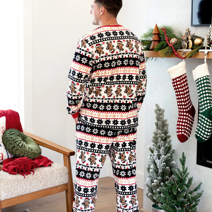 Christmas Matching Family Fleece Pajamas Set Gingerbread and Snowflake Print PJS with Christmas Socks Red