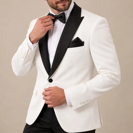 Men's White Suit 2 Piece Suit for Wedding Prom Party Formal Wear Sweetearing Black Collar Tuxedo