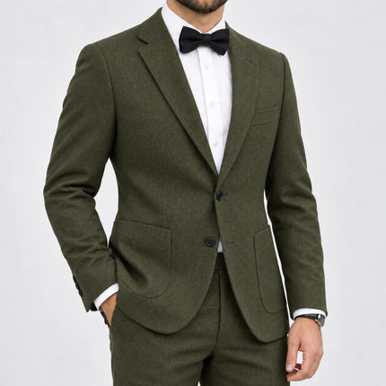 Sweetearing Men's Olive Green Textured Blazer – Two-Button Jacket for Weddings & Smart Casual Wear