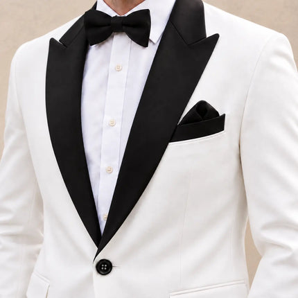 Men's White Suit 2 Piece Suit for Wedding Prom Party Formal Wear Sweetearing Black Collar Tuxedo
