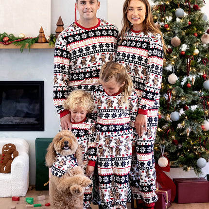 Christmas Matching Family Fleece Pajamas Set Gingerbread and Snowflake Print PJS with Christmas Socks Red