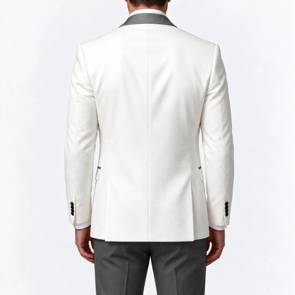 Sweetearing Men's White Tuxedo Blazer with Grey Shawl Lapel – Single-Button Jacket for Weddings & Proms