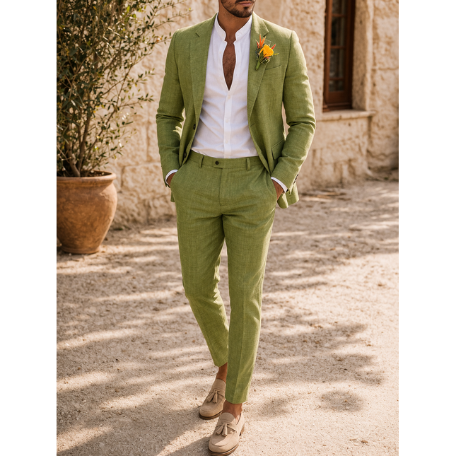 Men’s Linen Tailored Two Piece Wedding Suit By Sweetearing