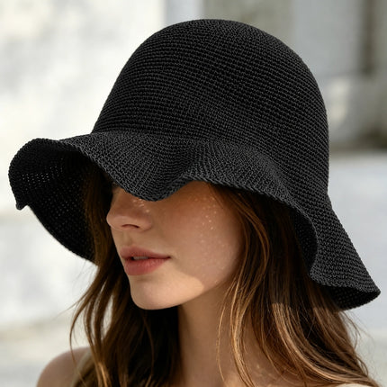 Foldable Straw Hat Women's Crochet Minimalist Versatile Suitable For Summer Beach Vacation