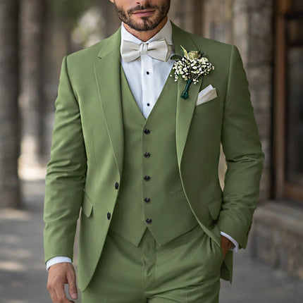 Men's Wedding Suits Sage Summer Fashion Formal Solid Colored Standard Fit 3 Piece Single Breasted Two-buttons
