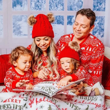 Matching Family Christmas Pajama with Tree Animals Snowflakes Print Pjs Set