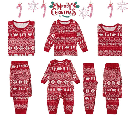 Matching Family Christmas Pajama with Tree Animals Snowflakes Print Pjs Set