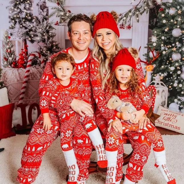Matching Family Christmas Pajama with Tree Animals Snowflakes Print Pjs Set