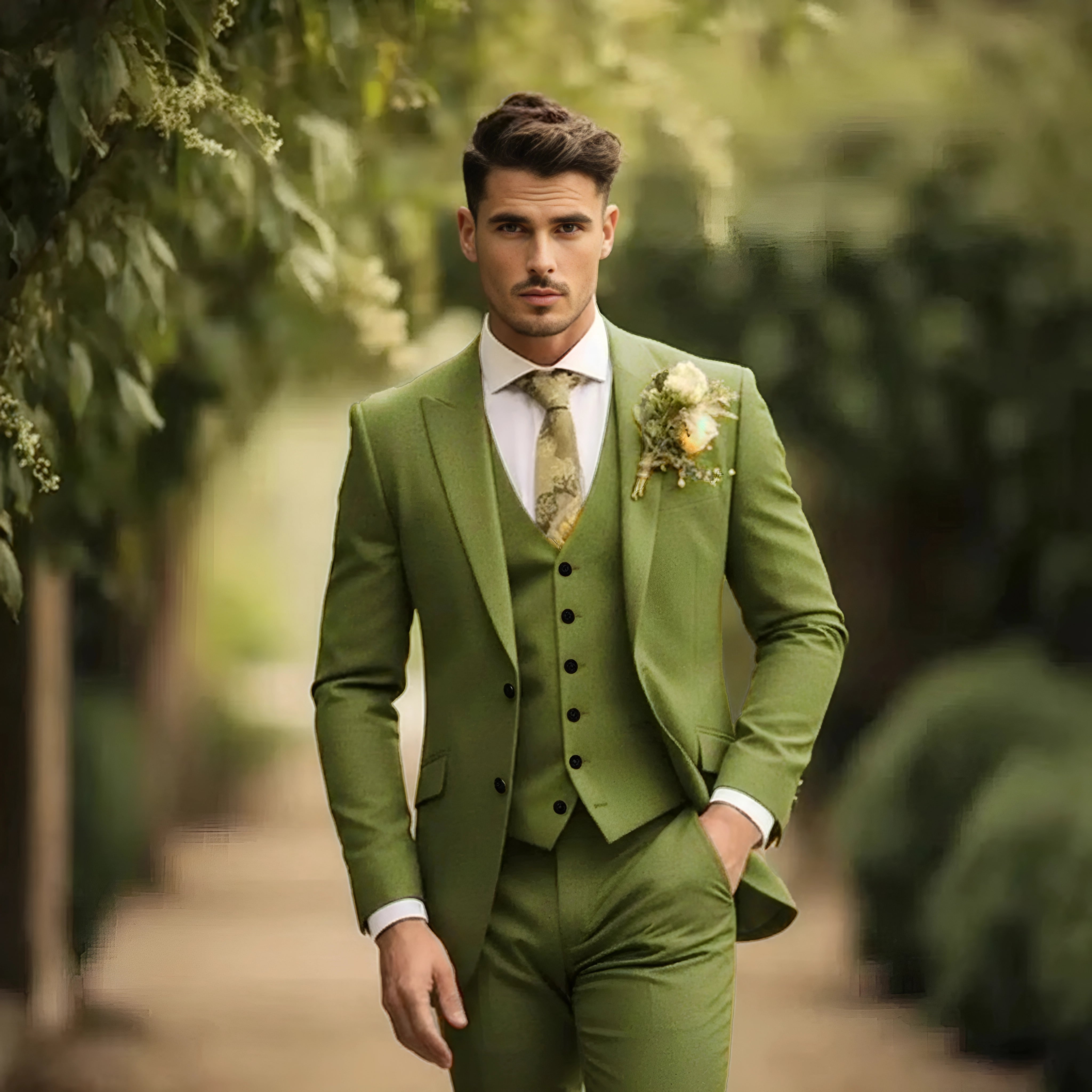 Mens Olive Green Suit Double Breasted Three Piece Suit Tuxedo sweetearing Mens Olive Green Suit Double Breasted Three Piece Suit Tuxedo sweetearing