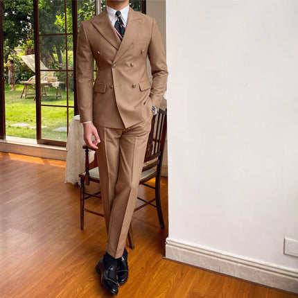 2 pieces Men‘s Suit Slim Fit Flat Double Breasted Peak Lapel Tuxedo