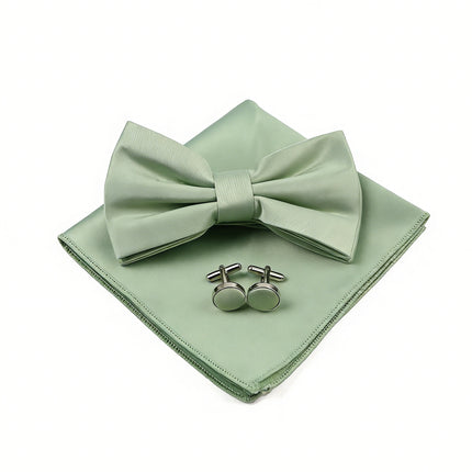 Sage Green Bow Tie Pocket Square and Cufflinks Set