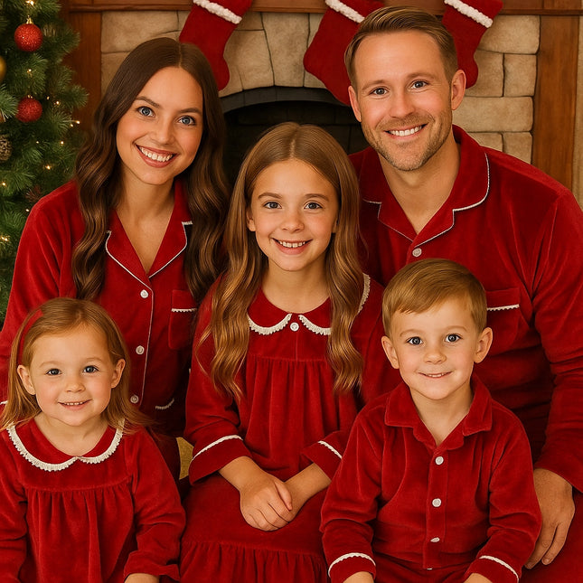Matching Family Christmas Pajamas Red Velvet Sleepwear