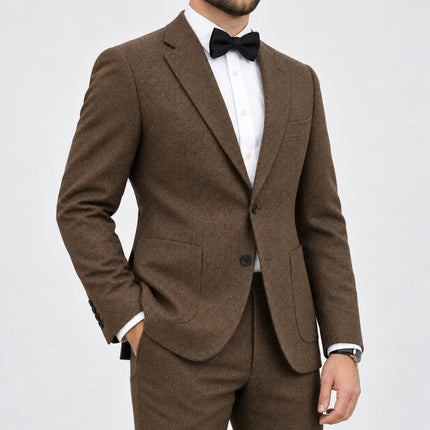 Sweetearing Men’s Vintage Brown Two-Button Blazer with Patch Pockets