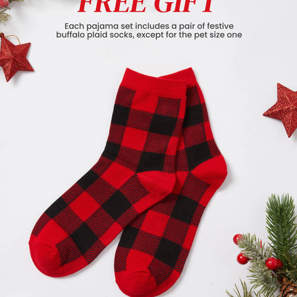 Christmas Matching Family Fleece Pajamas Set Gingerbread and Snowflake Print PJS with Christmas Socks Red