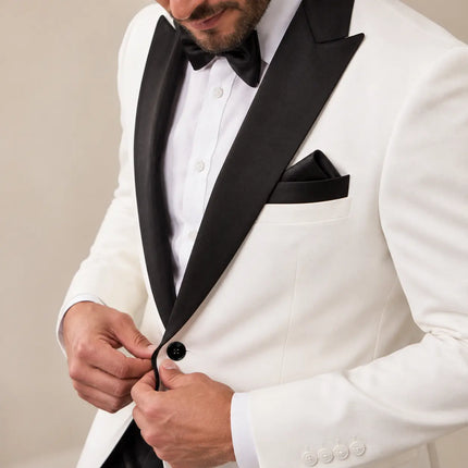 Sweetearing White Suit for Men 2 Piece Suit Tuxedo Black Peaked Collar Wedding Prom Formal Suit