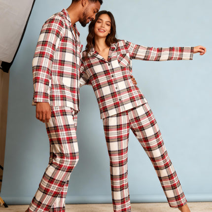 Christmas Pajamas Set Holiday Family Red Plaid Button-Front Pajamas