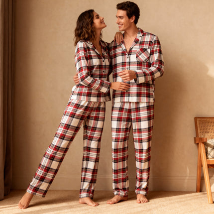 Christmas Pajamas Set Holiday Family Red Plaid Button-Front Pajamas