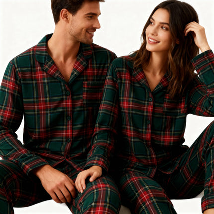 Family Christmas Plaid Button-Front Pajamas Sets