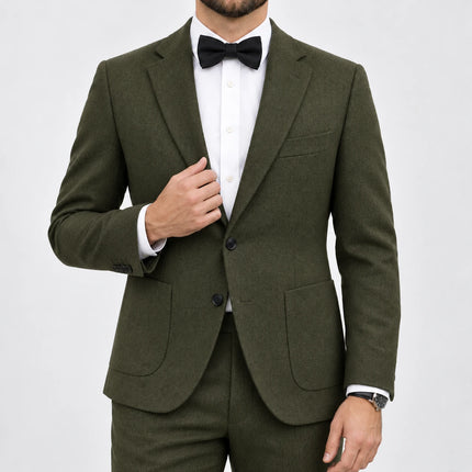Sweetearing Men's Olive Green Textured Blazer – Two-Button Jacket for Weddings & Smart Casual Wear